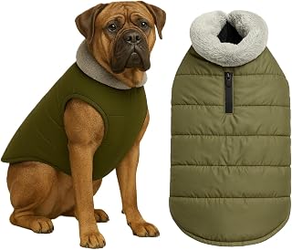The Pets Company Dog Winter Coat Jacket, Windproof, Waterproof, Light Weight, Washable, Ultra Warm Thick Fleece Lined Dog Vest for Cold Weather Protection, (Military Green, XX-Large - 30 Inch)