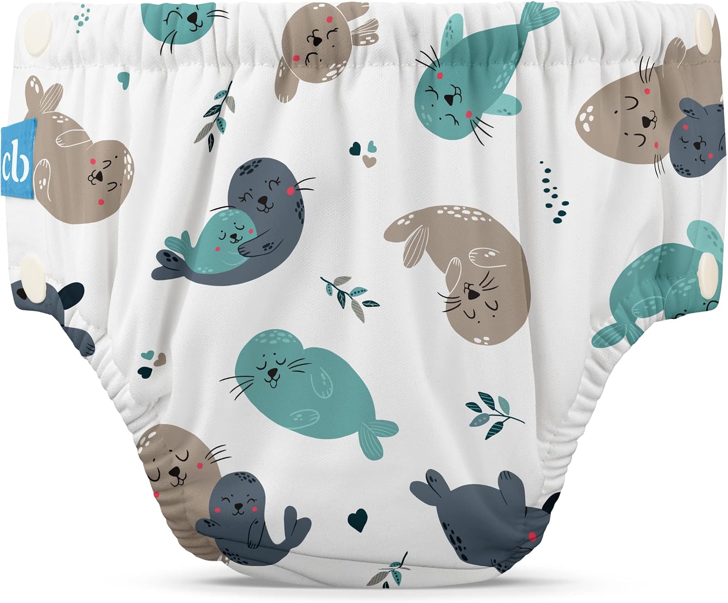 Charlie Banana Reusable Swim Diaper, Washable, with Easy On and Off Snaps for Baby Girls Boys, Soft and Snug Waterproof Fit to Prevent Leaks - Seally, Size L (22-34 lbs)