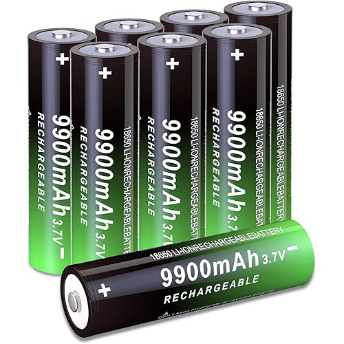 9900mAh Lithium Polymer Ion 18650 Rechargeable Battery Upgrade Capacity Batteries for Toys, Flashlights, Lighting, Bluetooth Devices, Headlamp, Remote Control and More (Button Top, 8 Pcs)