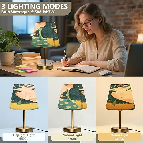 Miniatura 3 de FRODOTGV Retro Young Women Blush Table Lamps 3 Level Brightness Bedside Lamps with Shade for Living Room, Bedroom, Dorm Metal Base