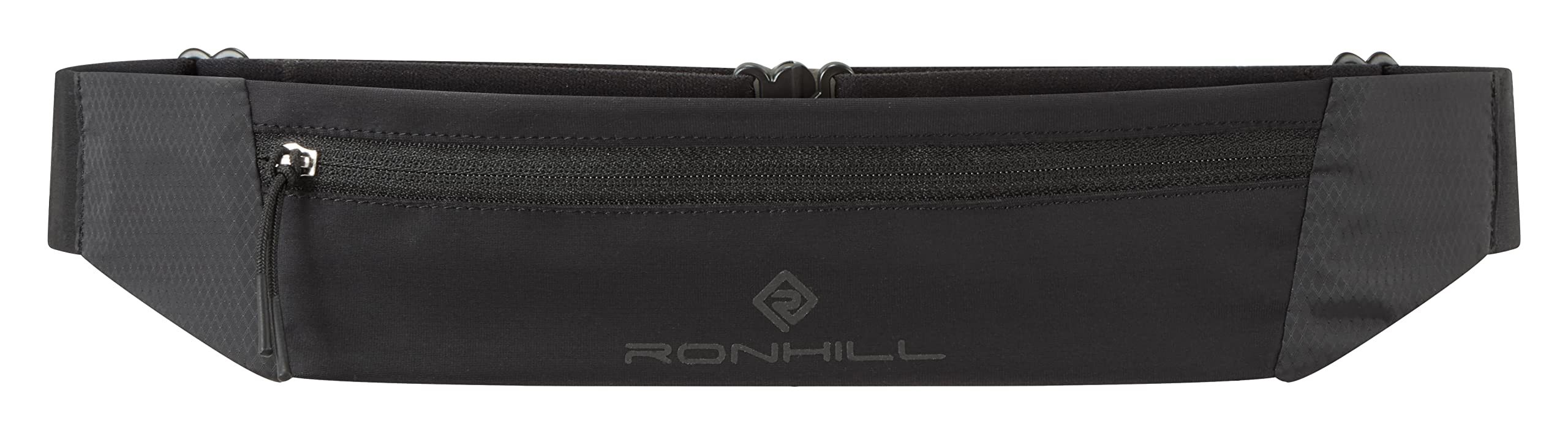 Ronhill Race Number Belt - Cintura Porta Pettorale Da Gara Unisex, Elastica E Regolabile, Con Anelli Porta Gel, Tutto Nero, Taglia Unica