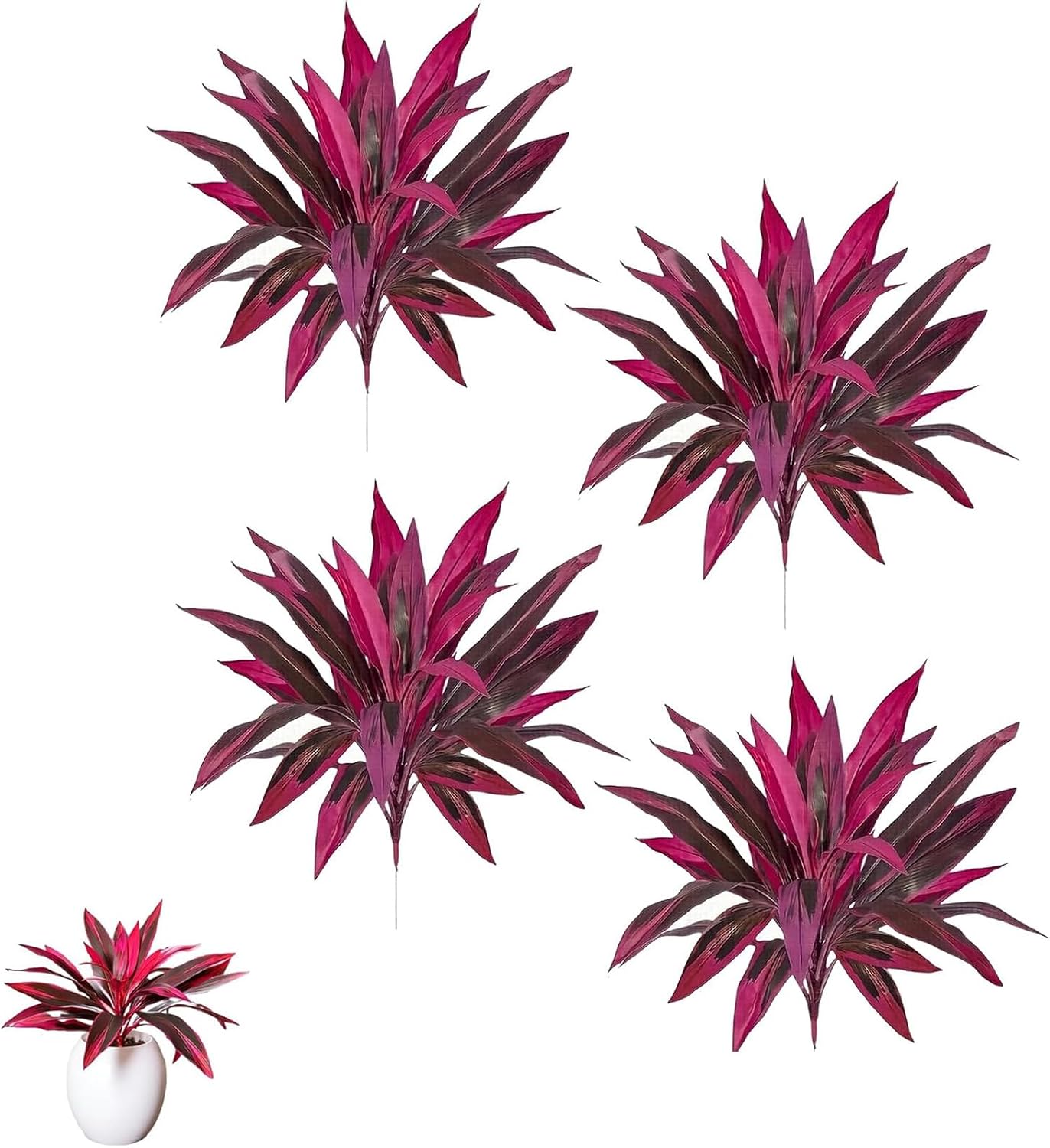 2PCS Large Realistic Artificial Boston Fern & Dragon's Blood Tree Plants, UV Resistant Fake Ferns with Vibrant Pink Purple Leaves, Outdoor Fake Plants for Garden Patio Wedding Balcony Decor (6PCS)