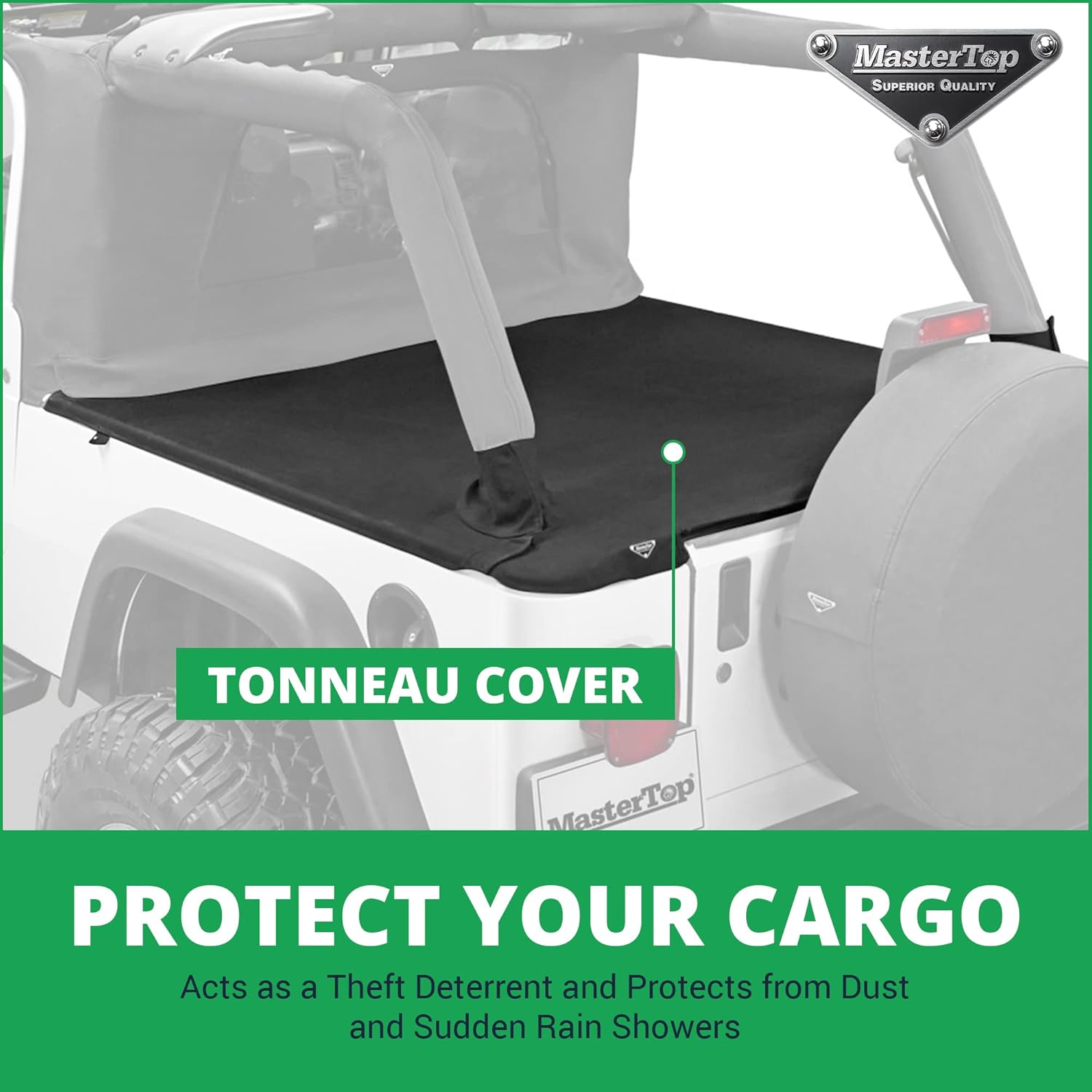 MasterTop 3-Piece Ultimate Summer Soft Top Combo - Bimini Soft Top, Wind Stopper Cab Curtain, and Tonneau Deck Cargo Cover - Fits Jeep Wrangler LJ 2004-2006 - Black MasterTwill