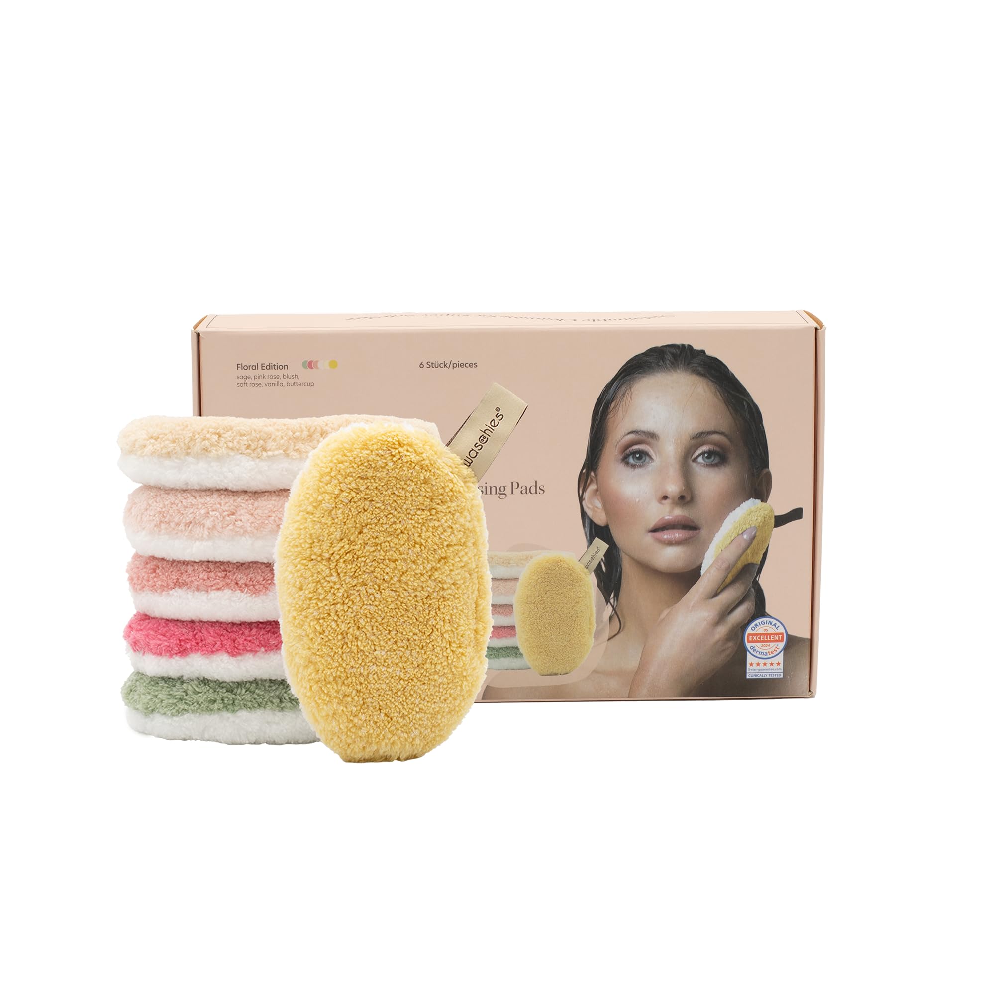 Waschies Reusable Makeup Remover & Face Cleansing Pads, Pack of 6 in Floral, Washable, Soft & Hypoallergenic - Image 2
