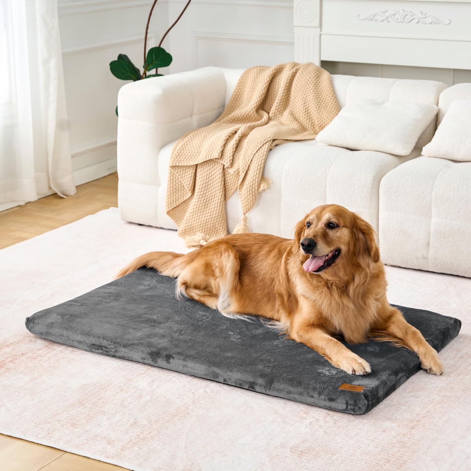 LIORCE Dog Crate Pad - Extra Large Dog Beds with Removable Washable Cover and Waterproof Lining - XXL Memory Foam Pet Bed for Crate - Reversible Kennel Mat (Cool & Warm), 48-inch, Grey