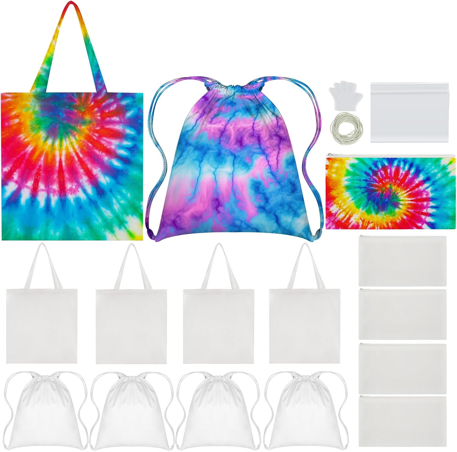 Silkfly 12 Pcs Cotton Bags Set for Tie Dye Kit 3 Style Cotton Tote Drawstring Makeup Bags Items for DIY Large Groups Tie Dying(Medium)