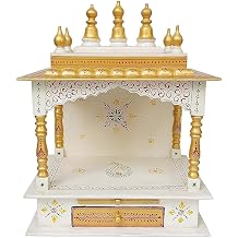 Handpainted Wooden Home Temple | Mandir for Home, Office and Gift, Pooja Mandir | Home Mandapam for Pooja Religious Pack of 1, Golden White