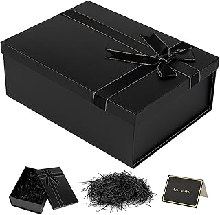 Mifferer Caja de regalo con tapa grande, caja de regalo de 33 x 25 x 12,5 cm, caja de regalo para bodas, Navidad, cumpleaños, aniversarios, caja de regalo, color negro