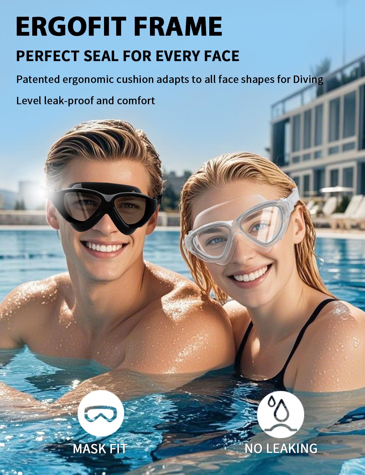 Gafas de natación panorámicas de 180° para adultos, ultra cómodas, de silicona líquida, antivaho, UV, para piscina y al aire libre, mujeres, hombres y jóvenes