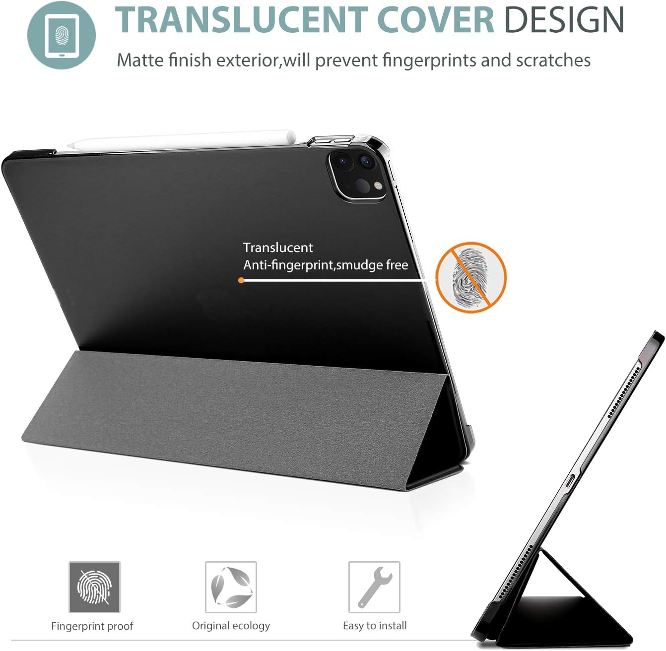 ProCase Smart Case for iPad Pro 12.9 2022/2021/2020/2018, Slim Stand Hard Back Shell Smart Cover for iPad Pro 12.9" 6th Gen/5th Gen/4th Gen/3rd Gen -Black - Image 3