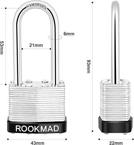 Miniatura 3 de Candados con llave, candado de acero laminado, cerraduras iguales con llaves iguales, grillete largo, aro de plástico PE, el contenido de plomo de