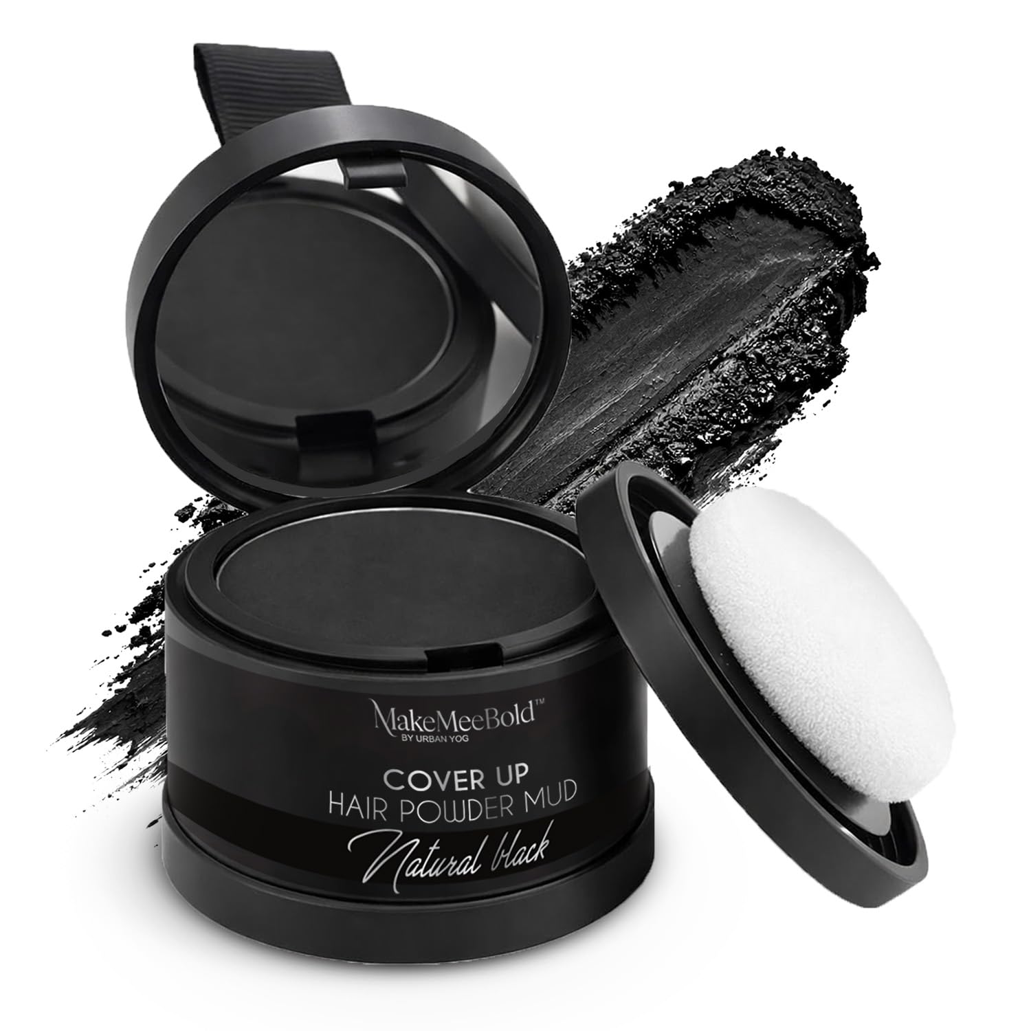 MakeMeeBold Cover Up Hair Mud – Natural Black Hair Powder – Instantly Conceals Hair Gaps, Bald Spots & Grey Roots – Dual Puff Applicator – Talc-Free, No Fragrance-image-9