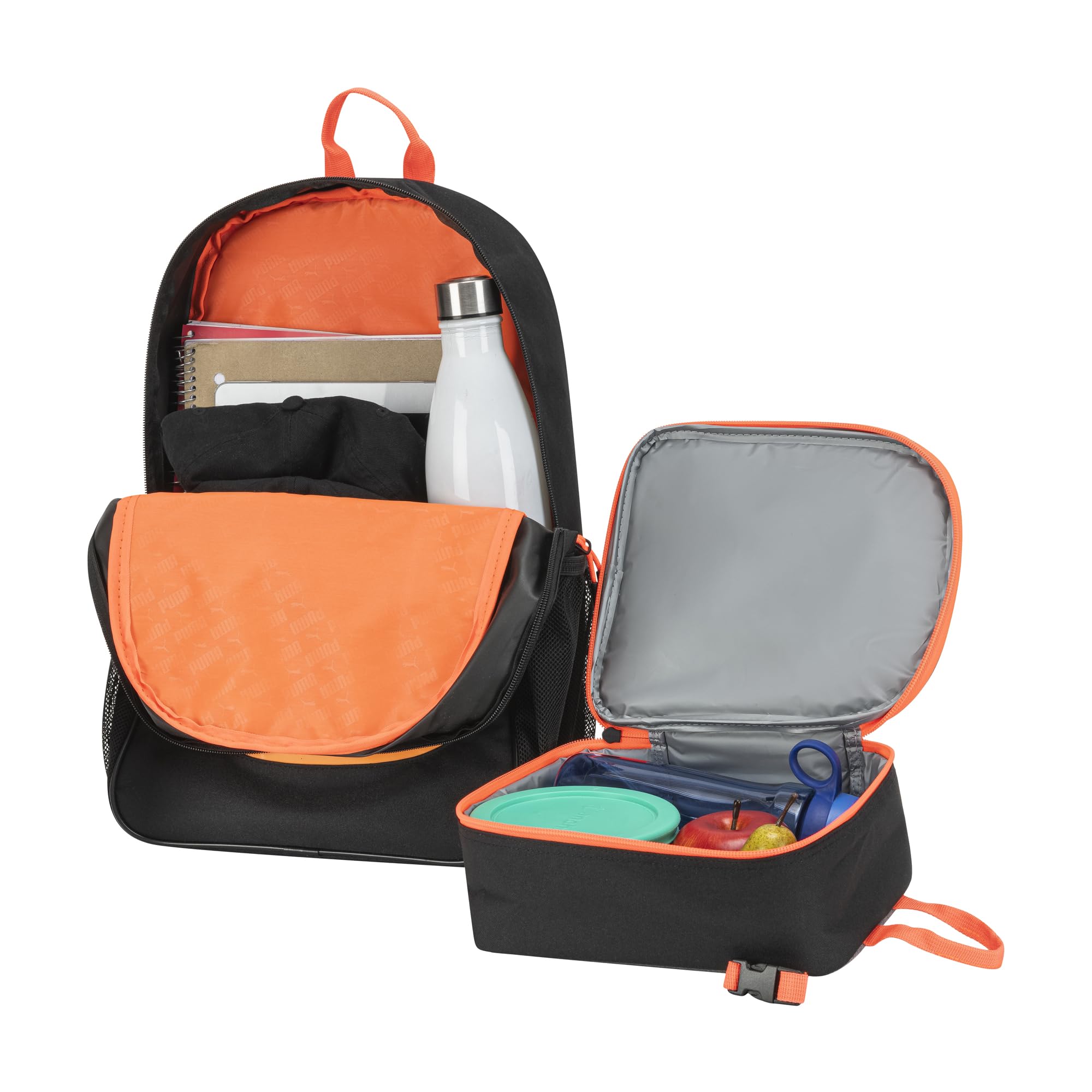 PUMA Unisex Kid's Colony Lunch Kit & Backpack Combo, Heather Grey/Heat Fire, Medium
