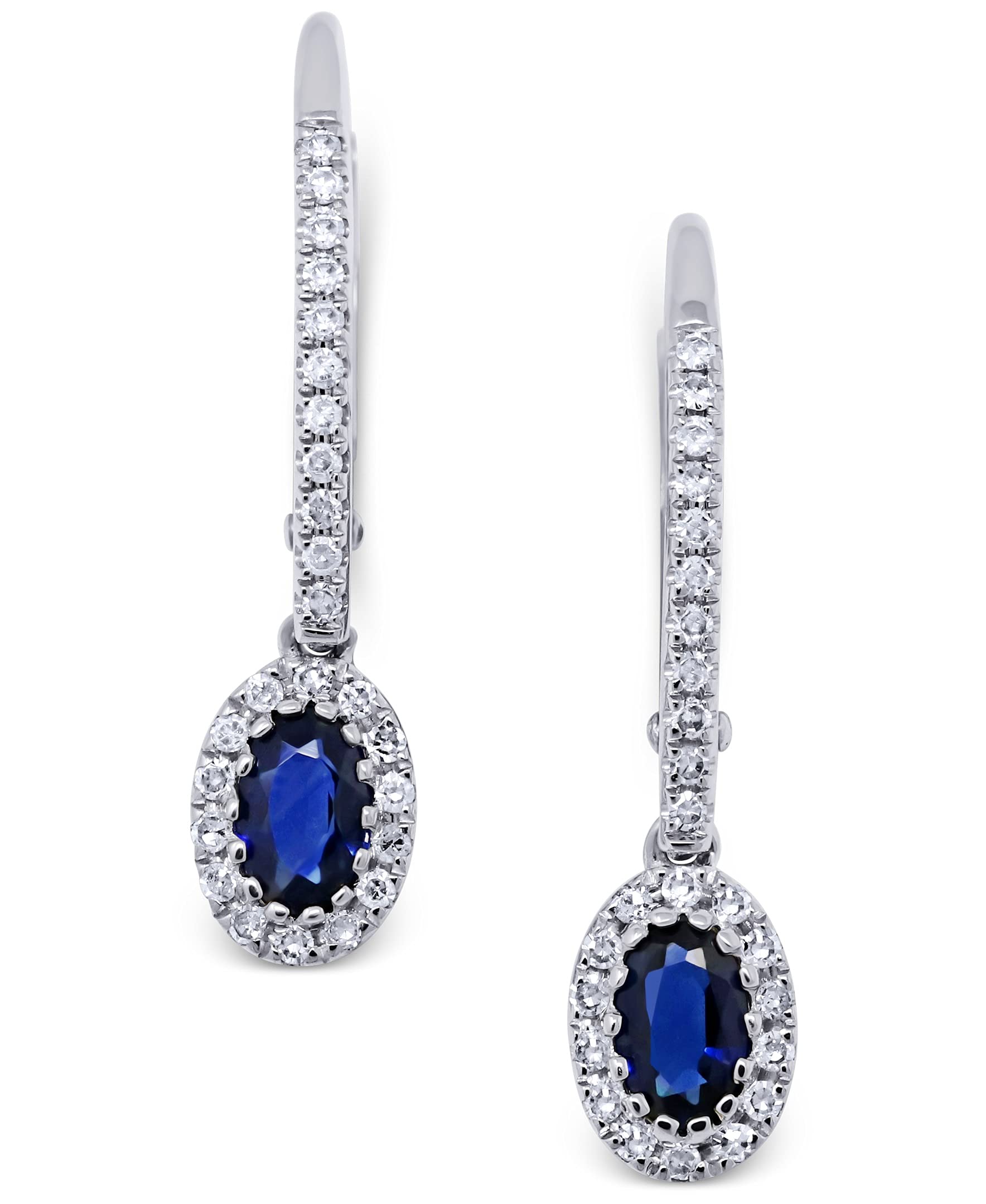 KOKAV 14K White Gold Genuine Emerald/Sapphire/Ruby Dangle Earrings with Diamonds