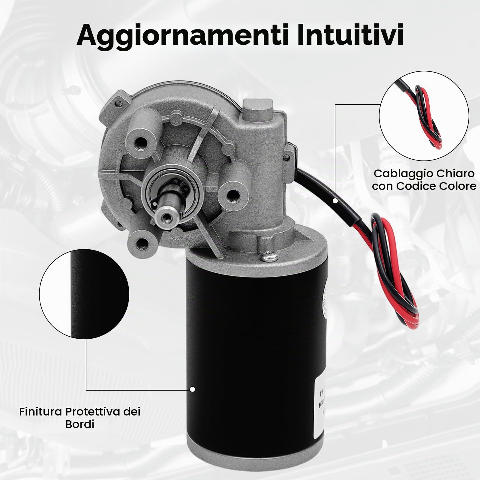Motoriduttore 24V CC, 45W Motore Tergicristallo, 220 Giri/min a Vuoto, Alta Coppia, 3:60 Rapporto di Riduzione, Motore a Vite Senza Fine per Cancelli di Parcheggi, Porte e Finestre Automatiche