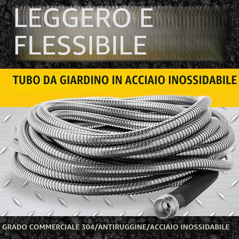 BIONIC STEEL Tubo da giardino da 75 piedi, tubo dell'acqua in metallo in acciaio inossidabile 304 da 75 piedi, tubo flessibile, senza pieghe, ultra leggero e durevole, resistente allo schiacciamento