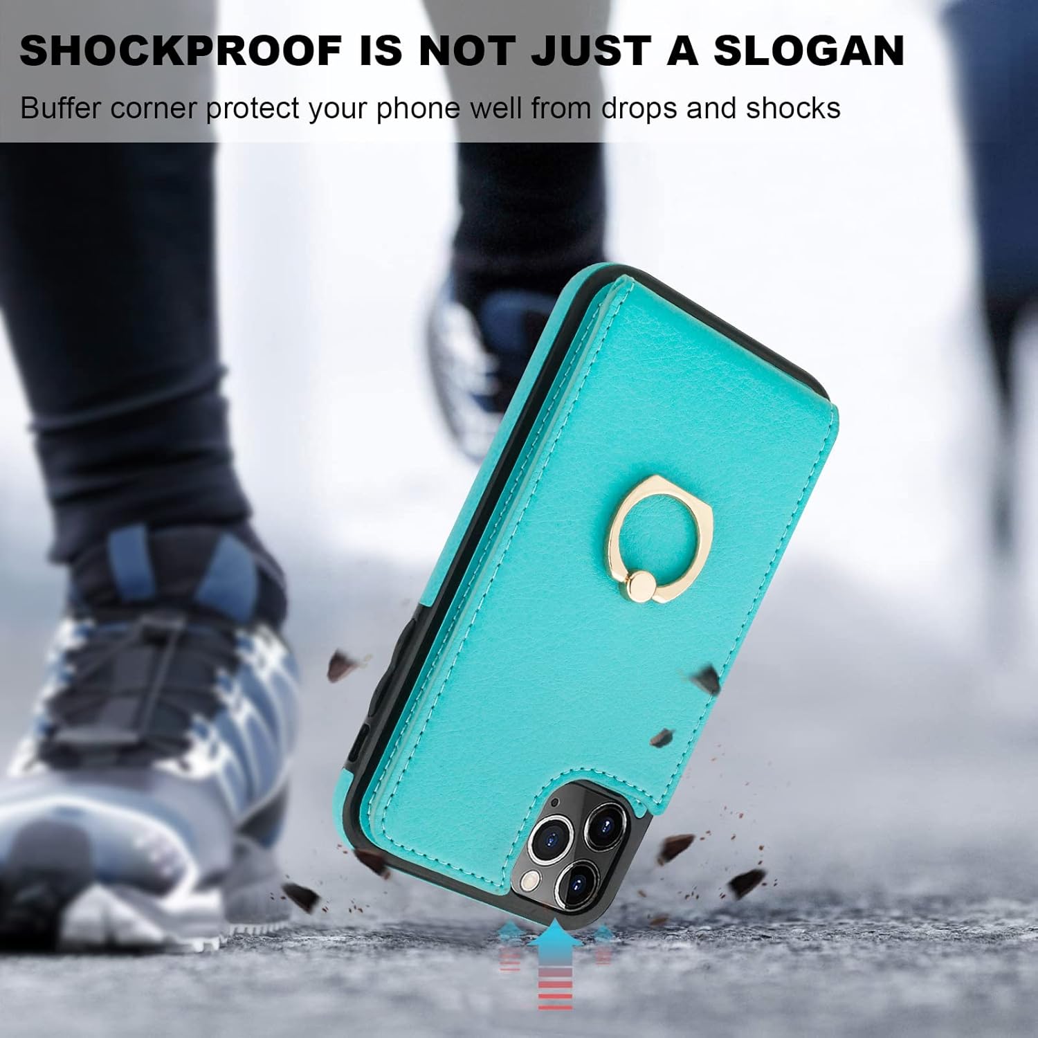 Folosu Compatible with iPhone 11 Pro Max Case Wallet with Card Holder, 360°Rotation Finger Ring Holder Kickstand Protective RFID Blocking PU Leather Double Buttons Flip Shockproof 6.5 Inch Mint Green