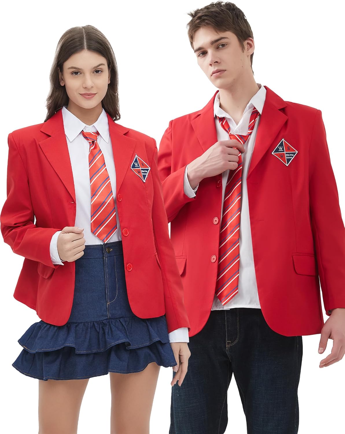 School Uniform Rebelde Outfit for Adult Women RBD Halloween Costumes Plus Size Solid Red Jacket - Image 3