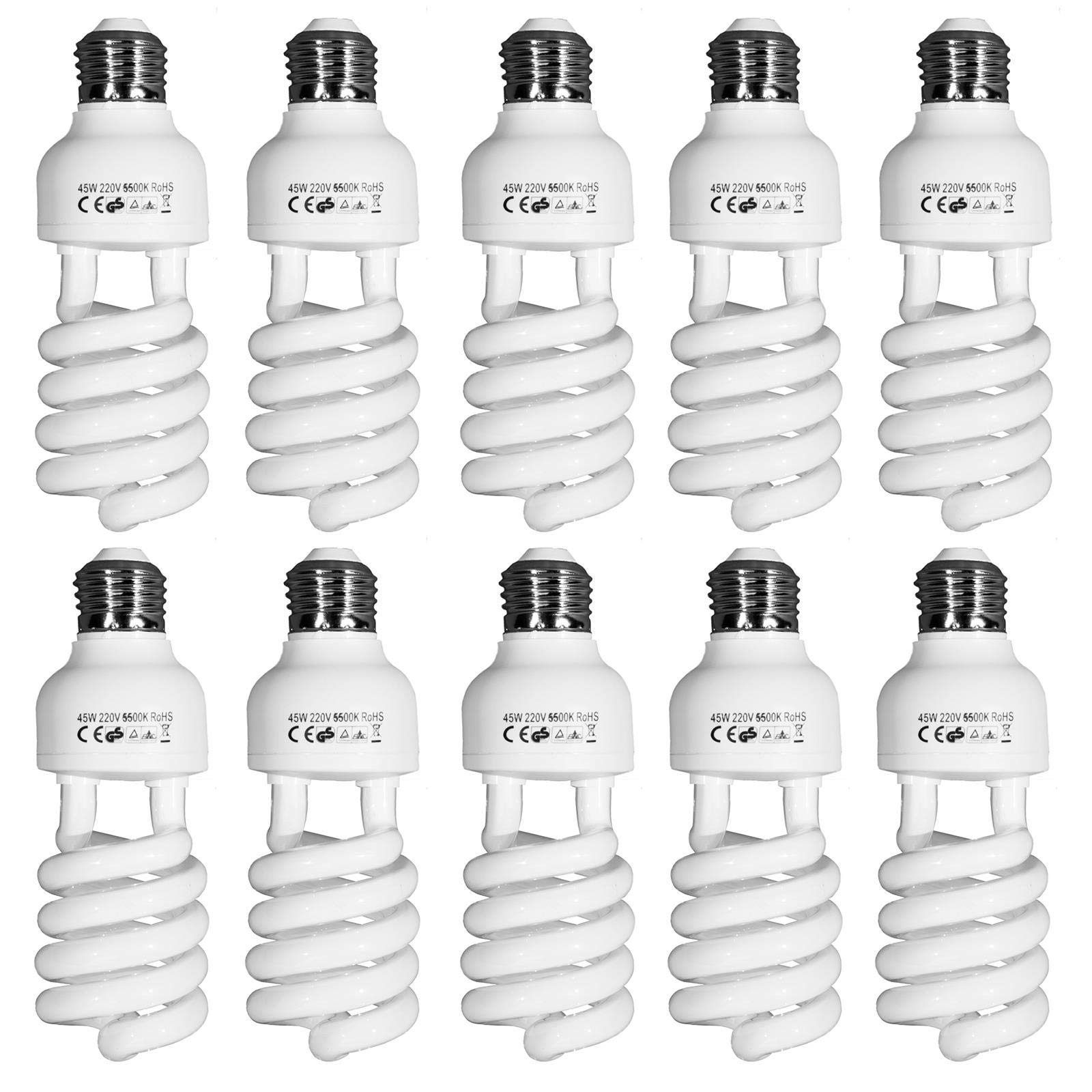 10 x Bombilla para Iluminación de Estudio Fotográfico 45W 220V 5500K CFL E27