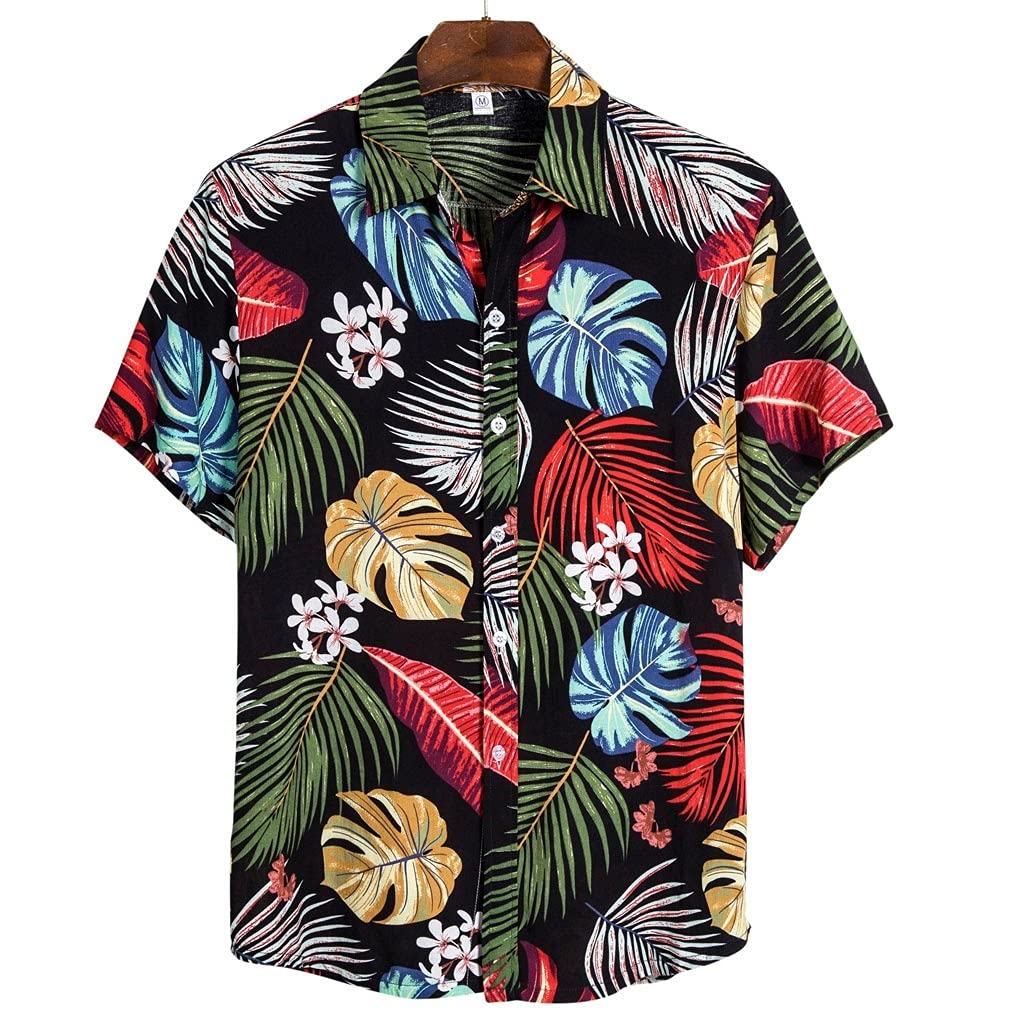 Camicie Camicia retrò Uomo Uomo Etnico Manica Corta Cotone Lino Stampa Uomo Camicia Hawaiana Camicetta Sciolto Spiaggia Causale (Color : A, Size : XXXL Code)