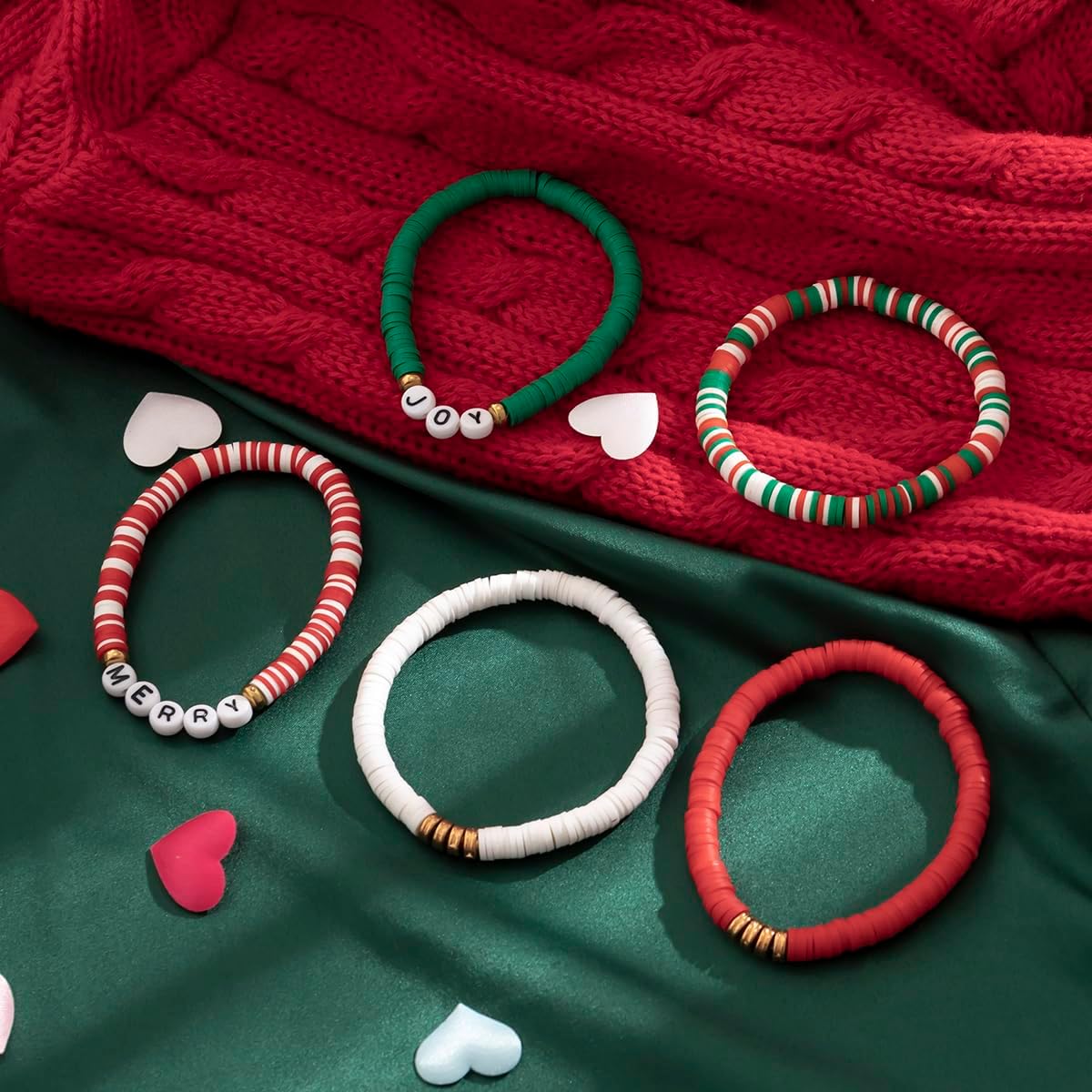 Salircon Preppy Bracelets for Women Cute Christmas Bracelets Bulk Stackable Heishi Clay Bead Bracelets - Image 4
