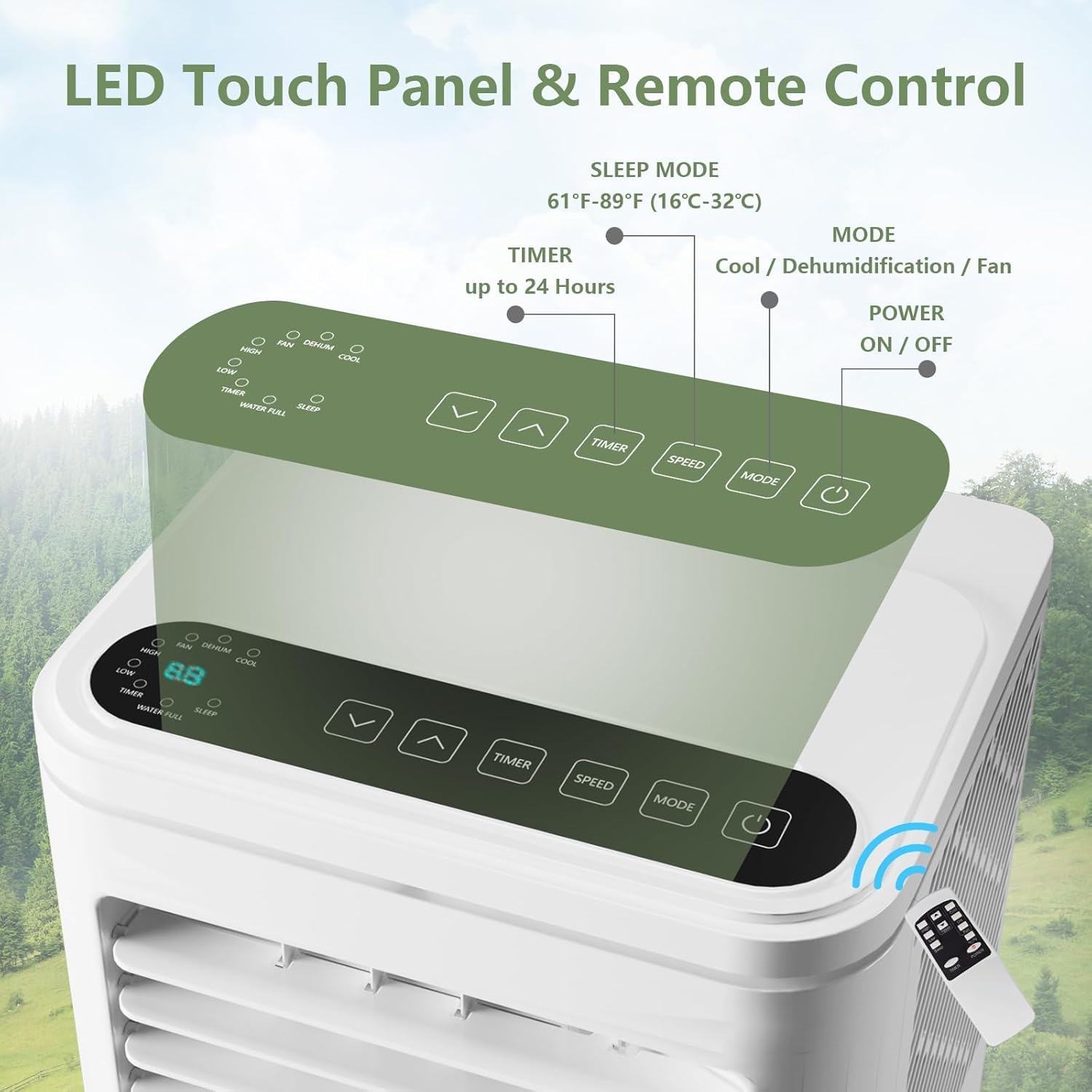 Aire acondicionado portátil de 10,000 BTU, CA 3 en 1 con deshumidificador, temporizador y control remoto, enfría habitaciones de 450 pies cuadrados, incluye kit de ventana