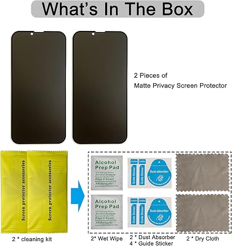 Miniatura 7 de Paquete de 2 protectores de pantalla de privacidad mate para iPhone 13/14/13 Pro, película de vidrio templado antirreflejos antiespía, 6.1 pulgadas,