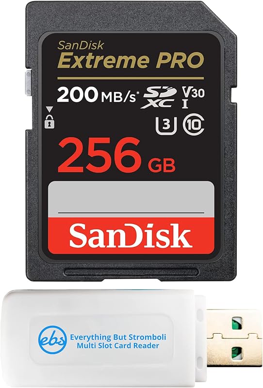La tarjeta de memoria SD SanDisk Extreme Pro UHS-I de 256 GB funciona con cámaras Sony | Para cámaras sin espejo A7R V, ZV-1F y FX30 (SDSDXXD-256G-GN4IN) Paquete con (1) lector de tarjetas SDXC Everything But Stromboli