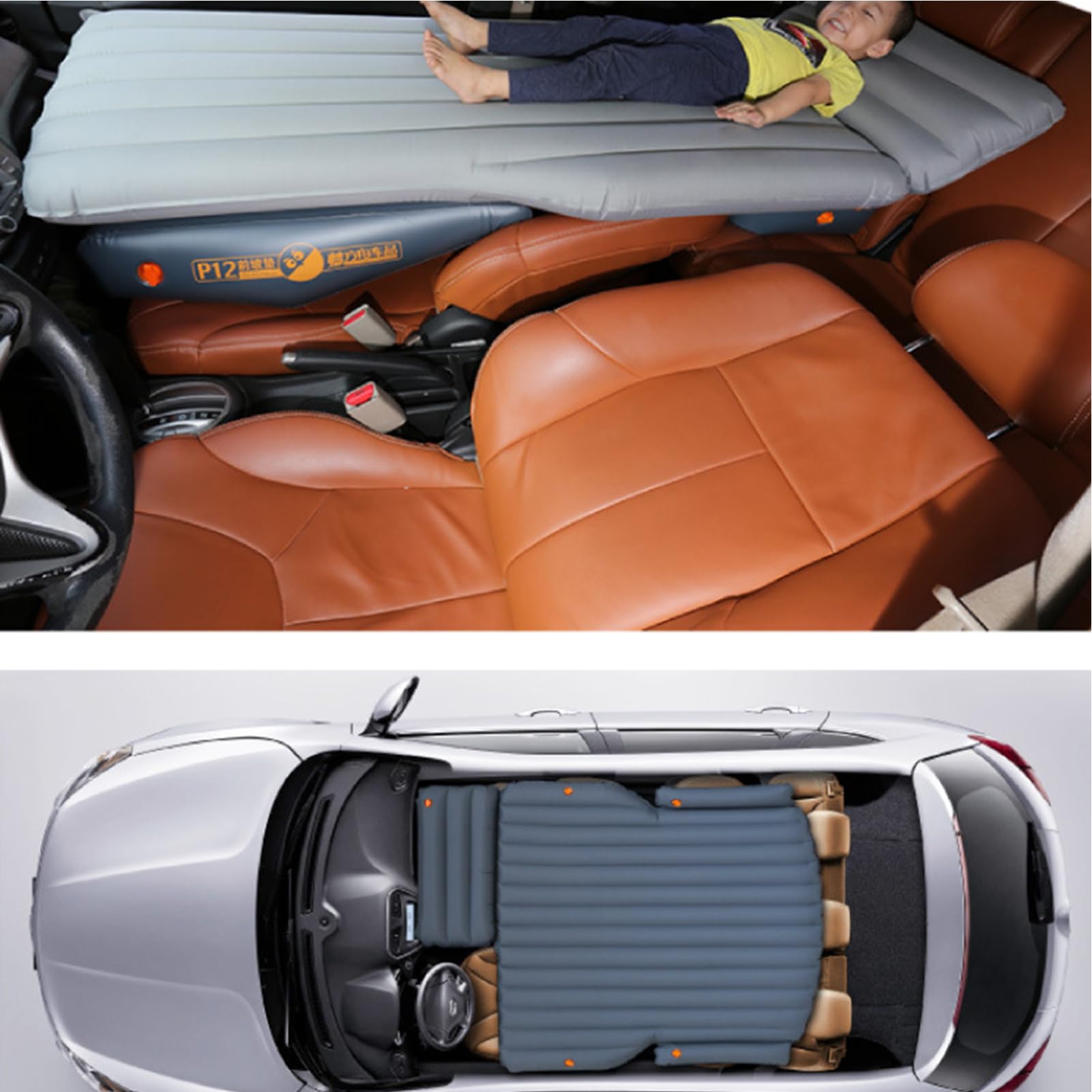 Cuscinetto gonfiabile per pendenza anteriore per auto: materasso ad aria in PVC a prova di perdite per sedile posteriore per auto | Gamba gonfiabile spessa per dormire, viaggiare, campeggio,