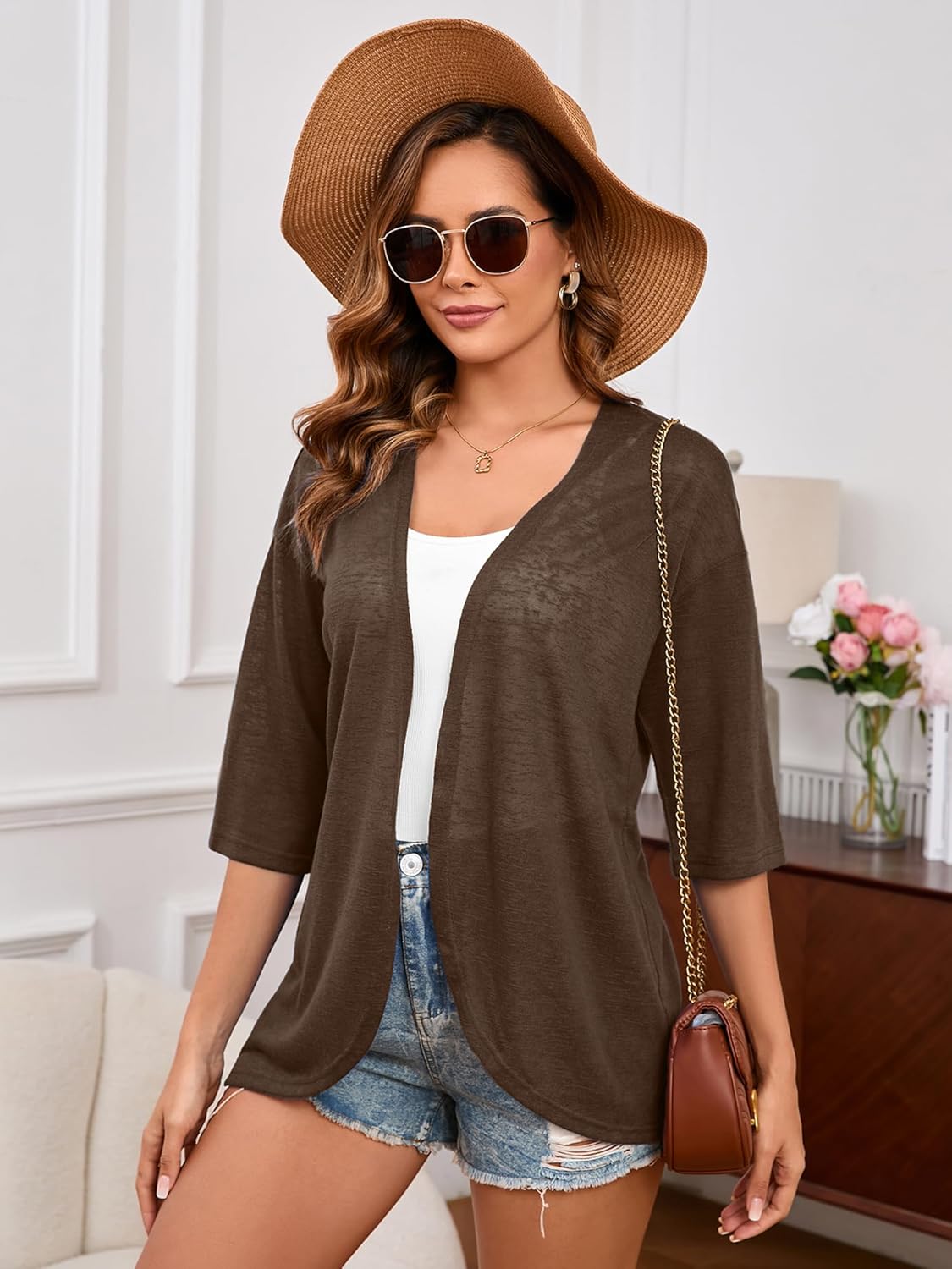 Heymoments Women's Lightweight Open Front Knit Cardigans 3/4 Sleeve Casual Soft Drape Summer Cardigan S-2XL - Image 2