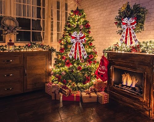 Miniatura 6 de ABTOLS Grandes lazos de corona LED de Navidad lazos de Navidad con luz LED para corona corona de terciopelo rojo lazos de copo de nieve de Navidad