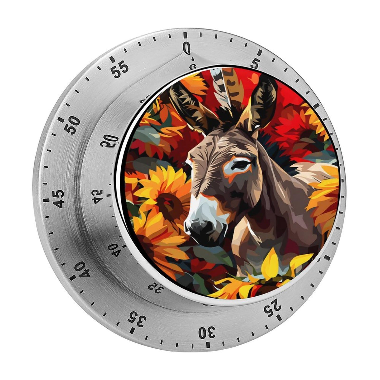 Donkey Sunflower Colorful 60 Minute Wind Up Timer,Visual Mechanical Magnetic Timer with Loud Alarm for Kitchen