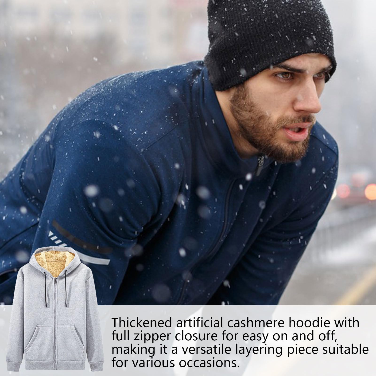 YuKaiChen Felpa con cappuccio da uomo in pile spesso Sherpa, foderata a