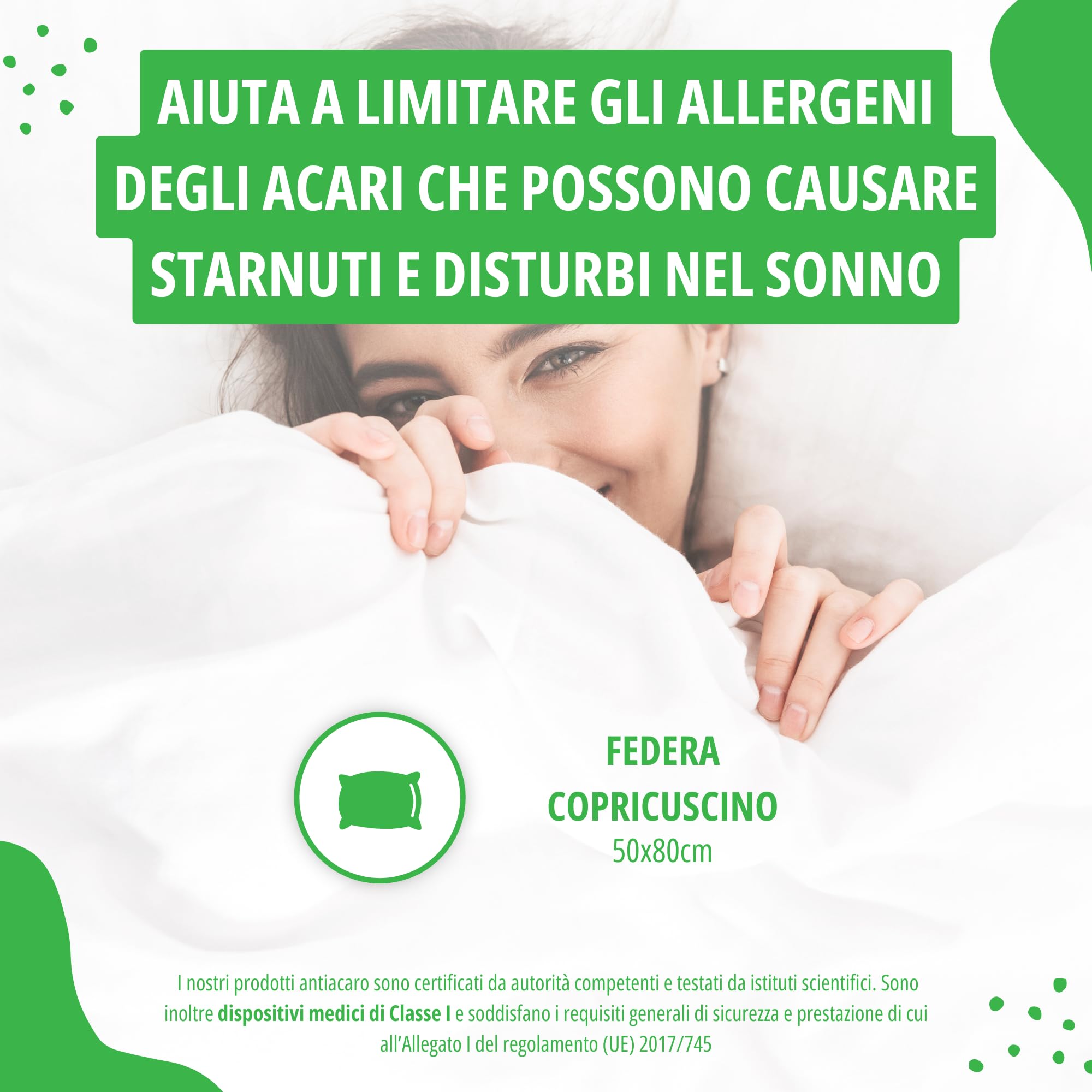 Allergosystem Copricuscino Antiacaro - Federa Cuscino Letto Cotone 50x80cm - Dispositivo Medico Antiacaro e Anallergico MADE IN ITALY - Linea Cotone (50x80cm)