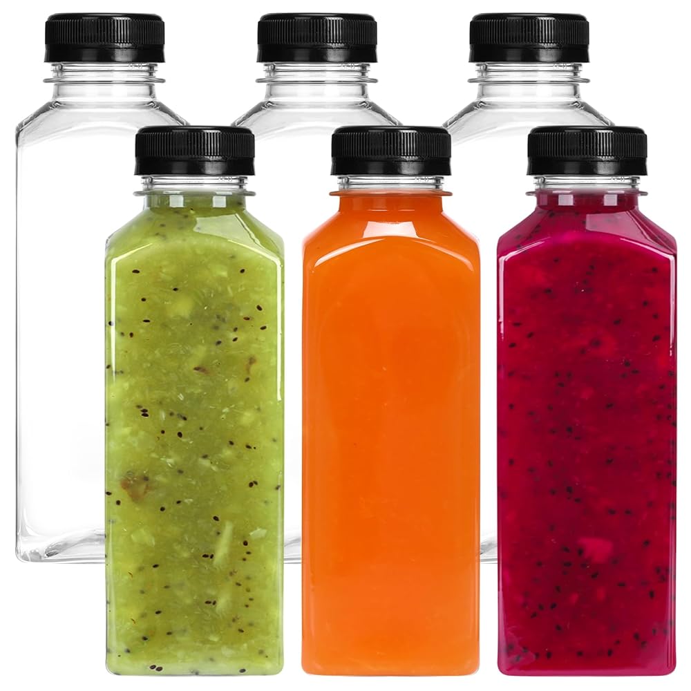 Moretoes 6pcs 16oz Reusable Plastic Juice Bottles with Leak - proof Caps