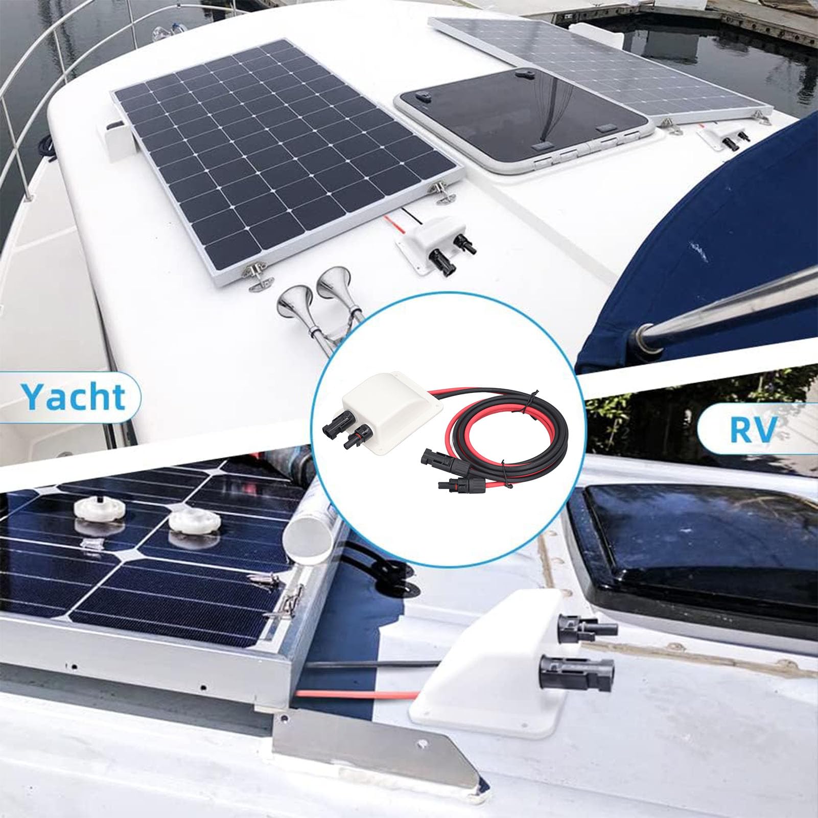 flexman Solar Doppelkabeleinführungsdose, wasserdichte Solar Anschlussdose mit 2 M Langem 10 AWG Verlängerungskabel für Den BAU von Wohnmobilen, Fahrzeugen und Schiffen