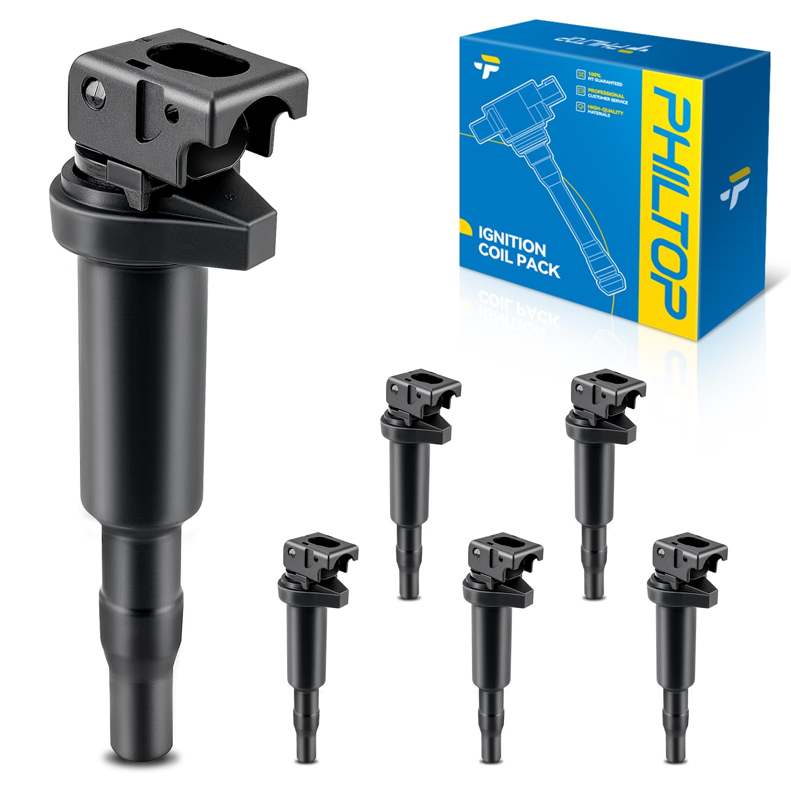 PHILTOP 6-Pack Ignition Coil UF506 Fit for 328i X1/2/3/4/5/6 528i 535i 335i | BMW 328i, X1/2/3/4/5/6, 528i, 535i, 335i, 320i, 325i, Z4, 428i, M2/3/4/5/6, 530i, 750Li, 128i, 550i, 328xi, 525i, 330i, 325Ci