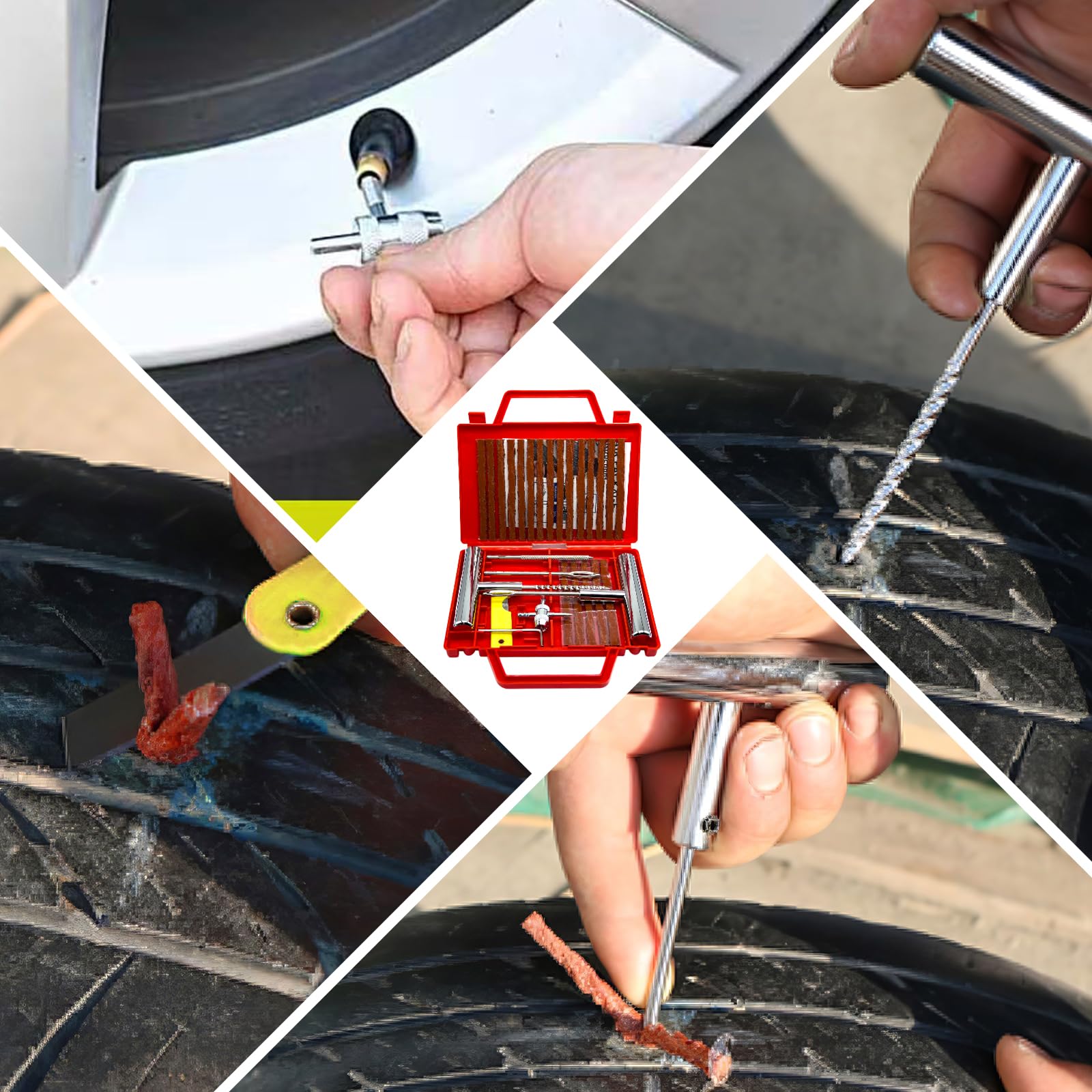 38PCS Kit Repara Pinchazos para Coche y Moto, kit antipinchazos neumático, Mechas y Clavos de gomas, Compacto para Maletero, Solución emergencia, Fácil Uso sin Experiencia — view 8