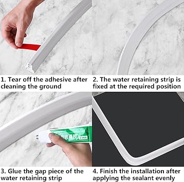 Threshold Water Dam Shower Guard,Bendable Silicone Water Blocking Strips,Collapsible Bath Shower Barrier,Dry and Wet Separation Water Barrier for Bathroom Kitchen Sink,White,0.5M/19in