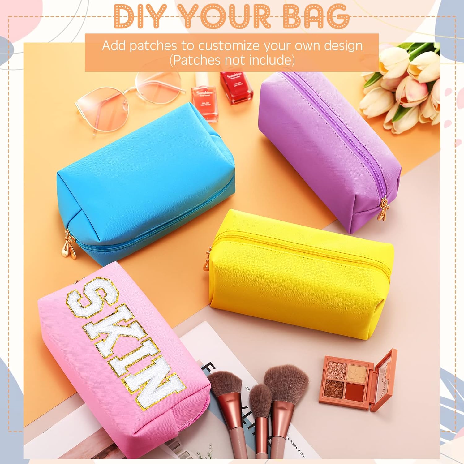 Kigeli 15 Pcs Aesthetic Makeup Bags PU Leather Cosmetic Pouches Waterproof Plain Toiletry Bags Makeup Pouches Bulk for Women Party Gift Travel Storage Organizer (Macaron) - Image 3