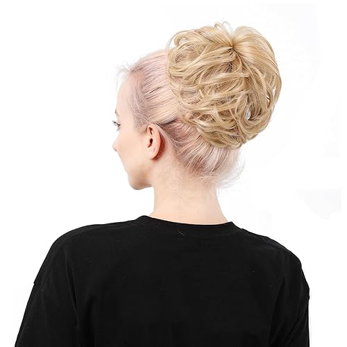 Miniatura 6 de Moño desordenado ondulado de fibra sintética resistente al calor, moño rizado despeinado, extensiones de cabello envolvente para el cabello (rubio