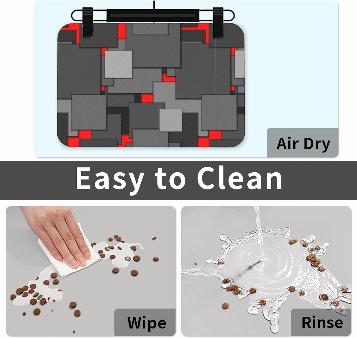 Grey Red Plaid Leather Absorbent Pet Feeding Mat Non-Slip for Dogs Cats 40x60cm