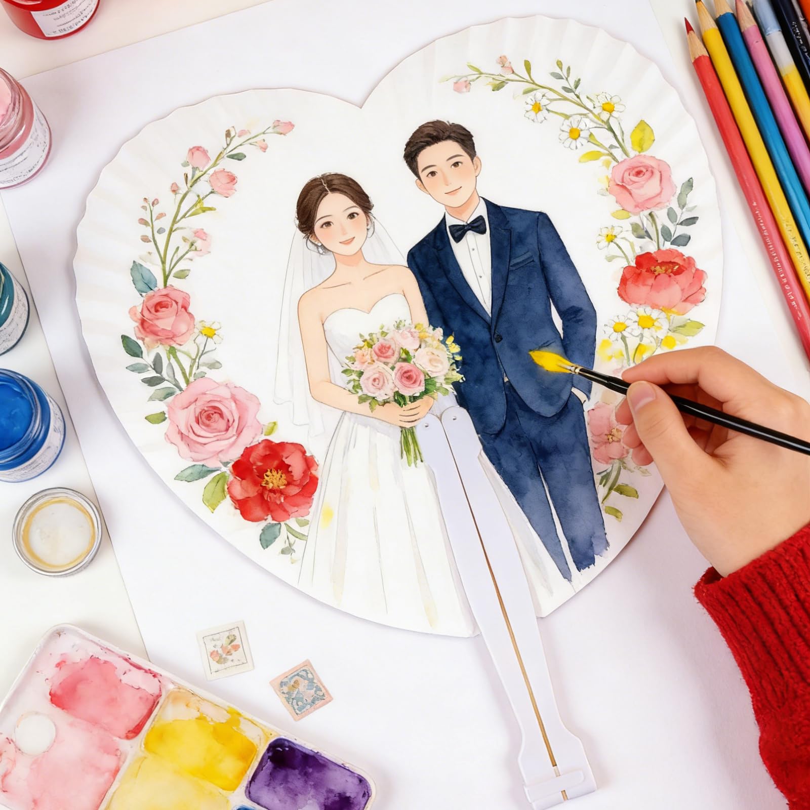 100 Fächer Hochzeit Weiße Vintage Faltfächer als Gastgeschenke | Herz Hochzeitsdeko Fächer Set Fächer zum Bemalen Fächer für Hochzeitsdeko DIY Sommer Party Papierfächer