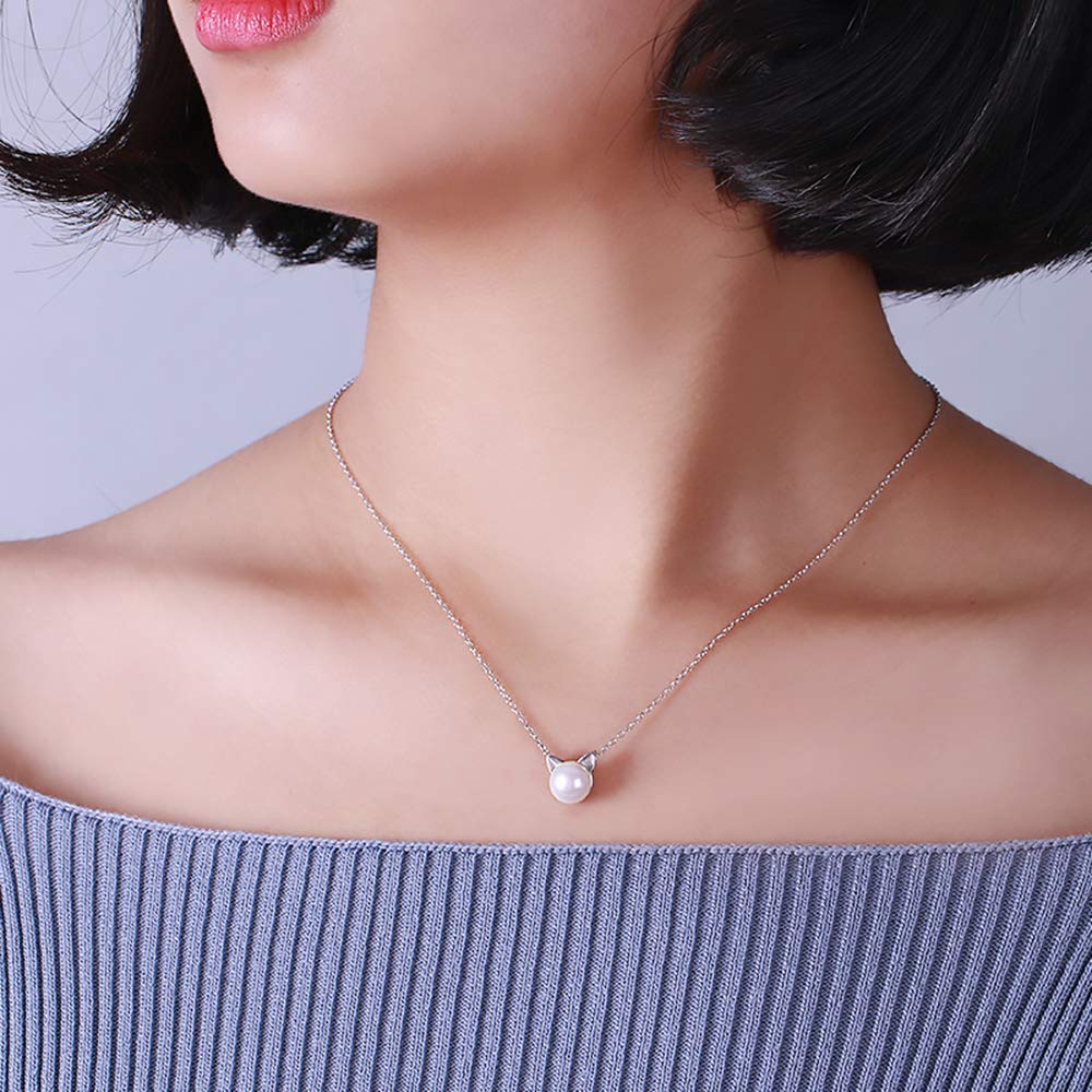 jiamiaoi Katzen Ohrringe Silber 925 Katze Ohrstecker Kinder Ohrringe Süße Katzen Perlenohrringe 925er Silber mit Süßwasser Perlen 7.5MM Schöne Katzen Katzenschmuck für Damen Mädchen