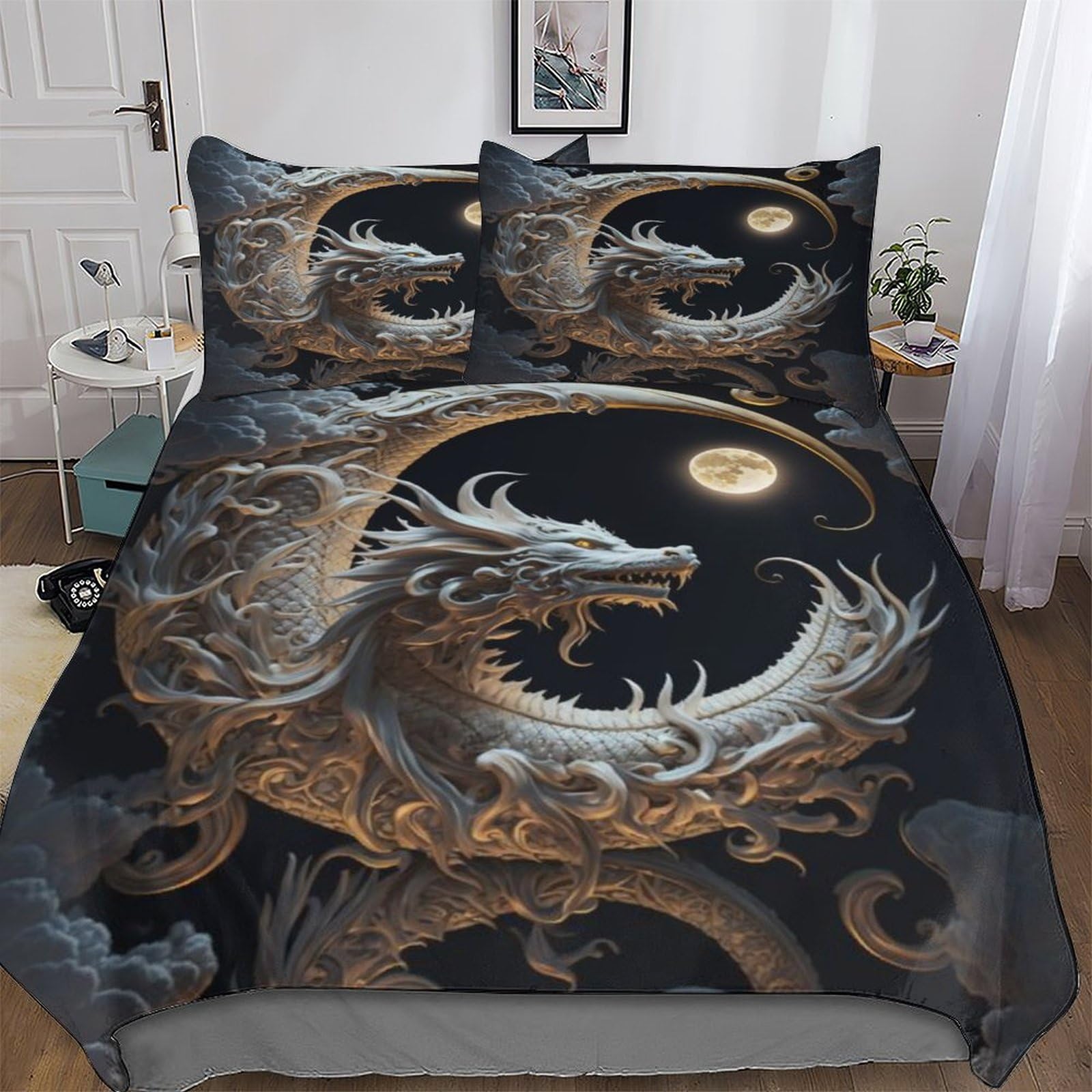 Parure de couette dragon 220x240 cm pour décorer une chambre ado ou adulte