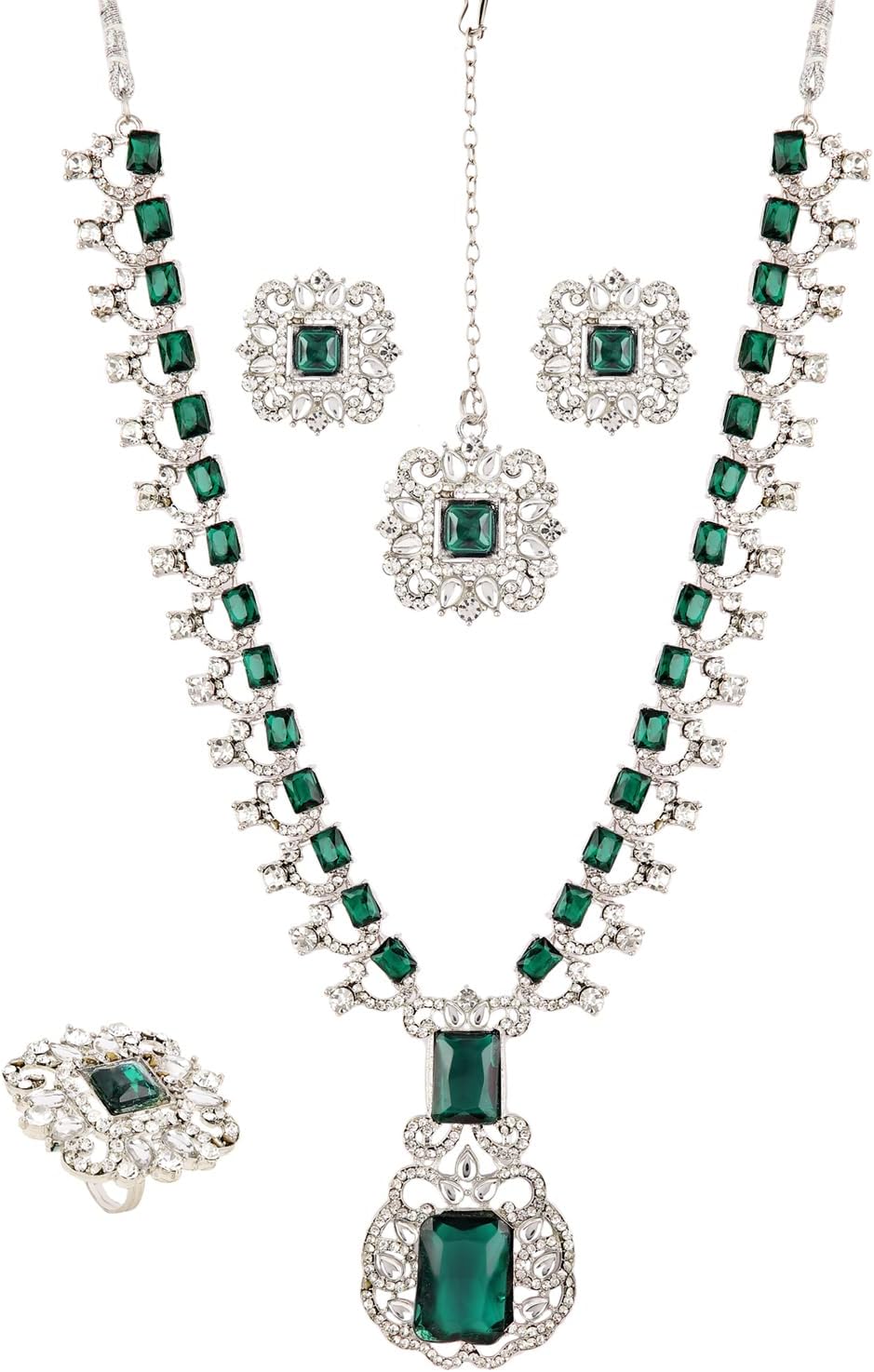 Shining Diva Fashion Nita Ambani Inspired Traditional Imitation Necklace Jewellery Set for Women Latest Stylish Design Fancy Wedding Party Maang Tikka Ring Earrings Combo Jewelry Set for Women