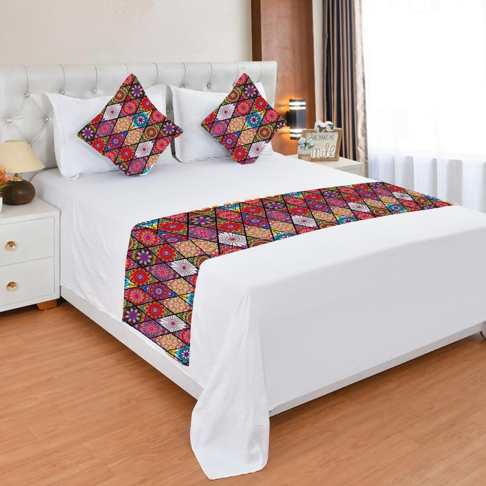 Premium Velvet Quilted Set of Bed Runner (16 x 96 inches) and 2 Cushion Covers (16 x 16 inches) Combo Set- Green (Rajasthani Sajja)-image-34