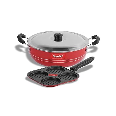 Sumeet 2.6mm Thick Non-Stick Apple Cookware set (Mini Multi Snack Maker – 19.5cm Dia + Kadhai with Lid – 1.5Ltr capacity