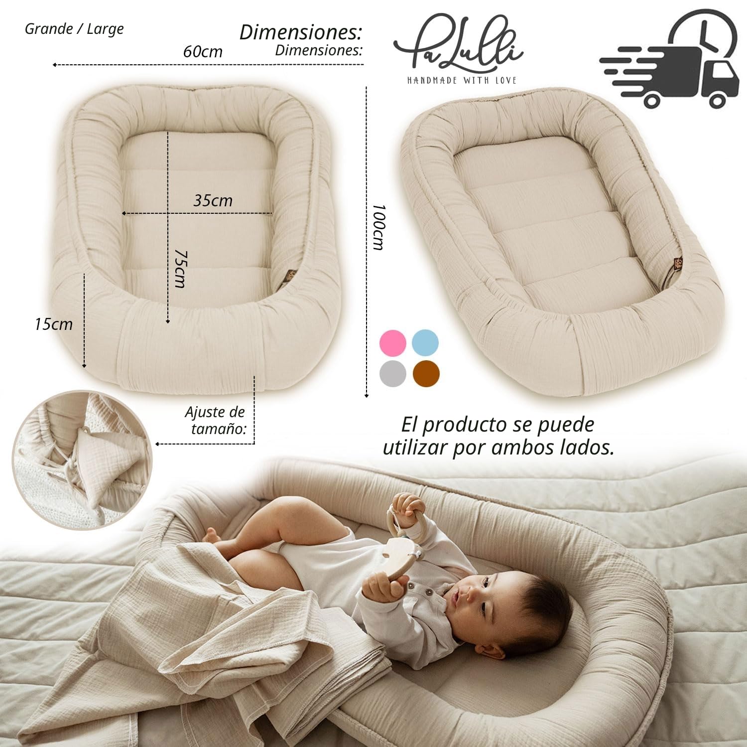 PaLulli Nido de bebé Multifuncional con colchón Suave Adicional, Coco, Cuna, Cuna de Viaje para recién Nacidos, algodón Oeko-Tex