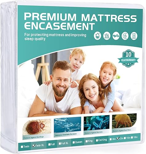 Miniatura 12 de Protector de colchón Queen impermeable para 12/13/14/15 pulgadas de profundidad, 6 lados con cremallera, cubierta de colchón de rizo